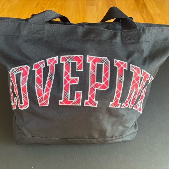 New Victoria’s Secret Pink Large Black Graphic Zippered Tote - Picture 2 of 7